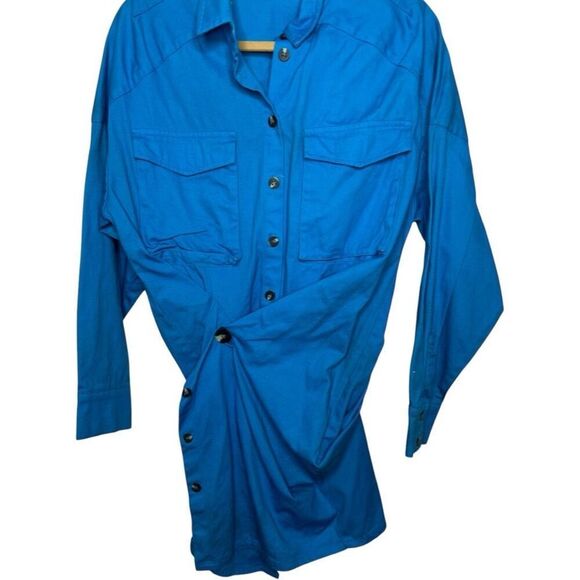 Pfifer Forbes Mini Dress in Pool Blue Size M Revolve Shirt Classic Asymmetrical - Picture 7 of 14